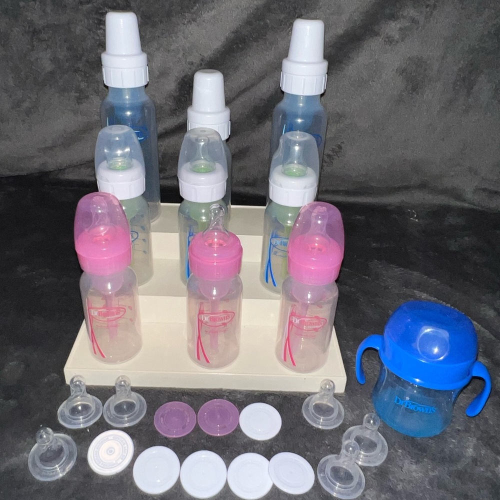Lot 9 Dr Browns Baby Bottles. 1 Sippy Cup And More. 8oz 4oz Pink Blue Green